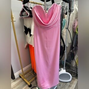 Alex Perry Satin Bustier Midi Dress Pink UK6